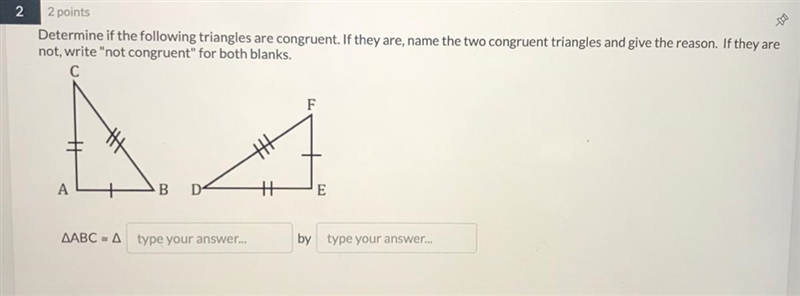 Determine if the following triangles are congruent-example-1