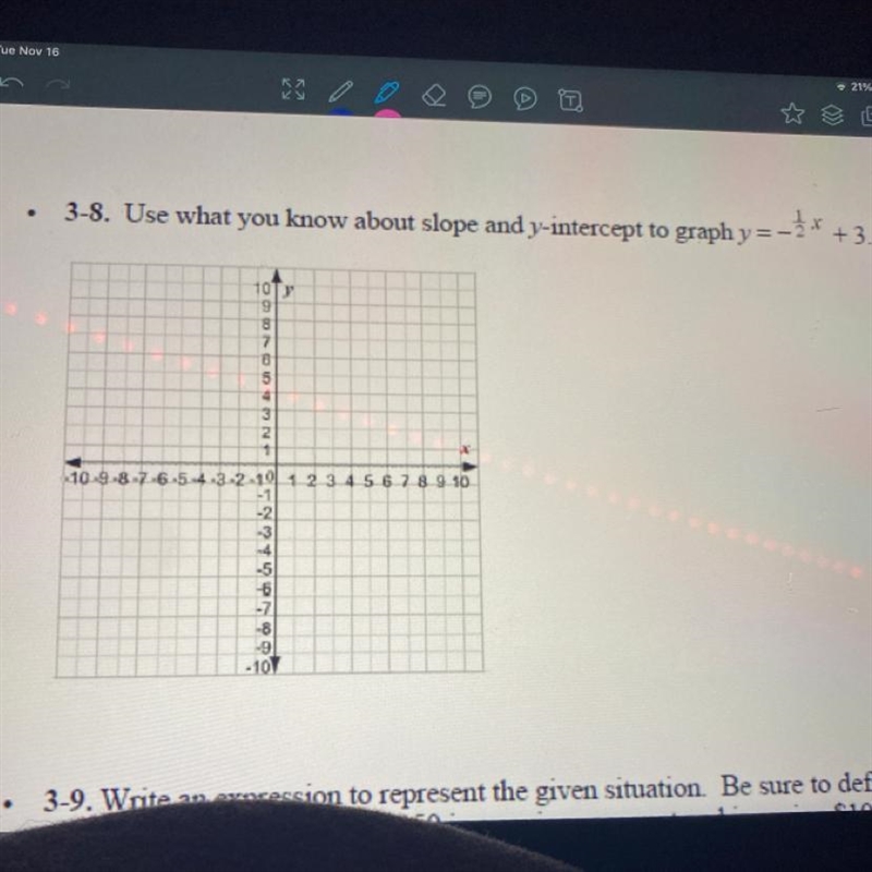 How do i do this? y=- 1/2x + 3-example-1