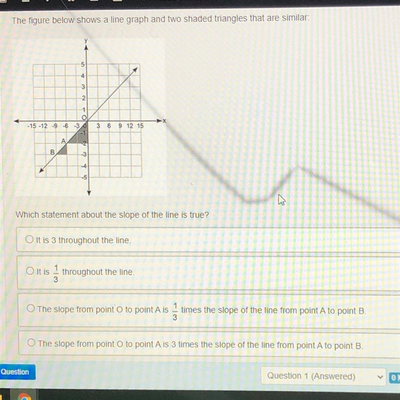 Which statement of the line is true? A it is three throughout the line B it is 1/3 throughout-example-1