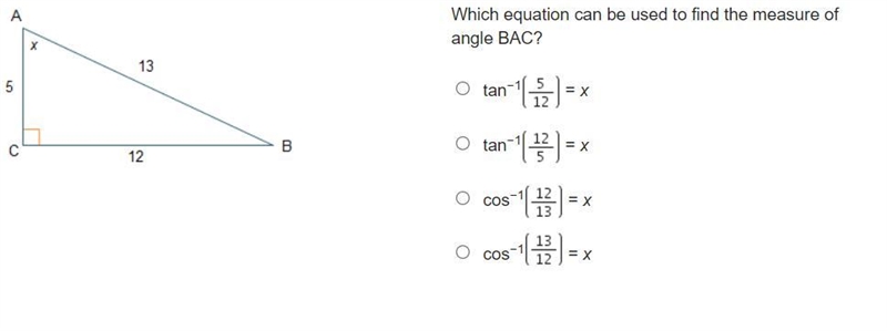 Which equation can be used to find the measure of angle BAC?-example-1