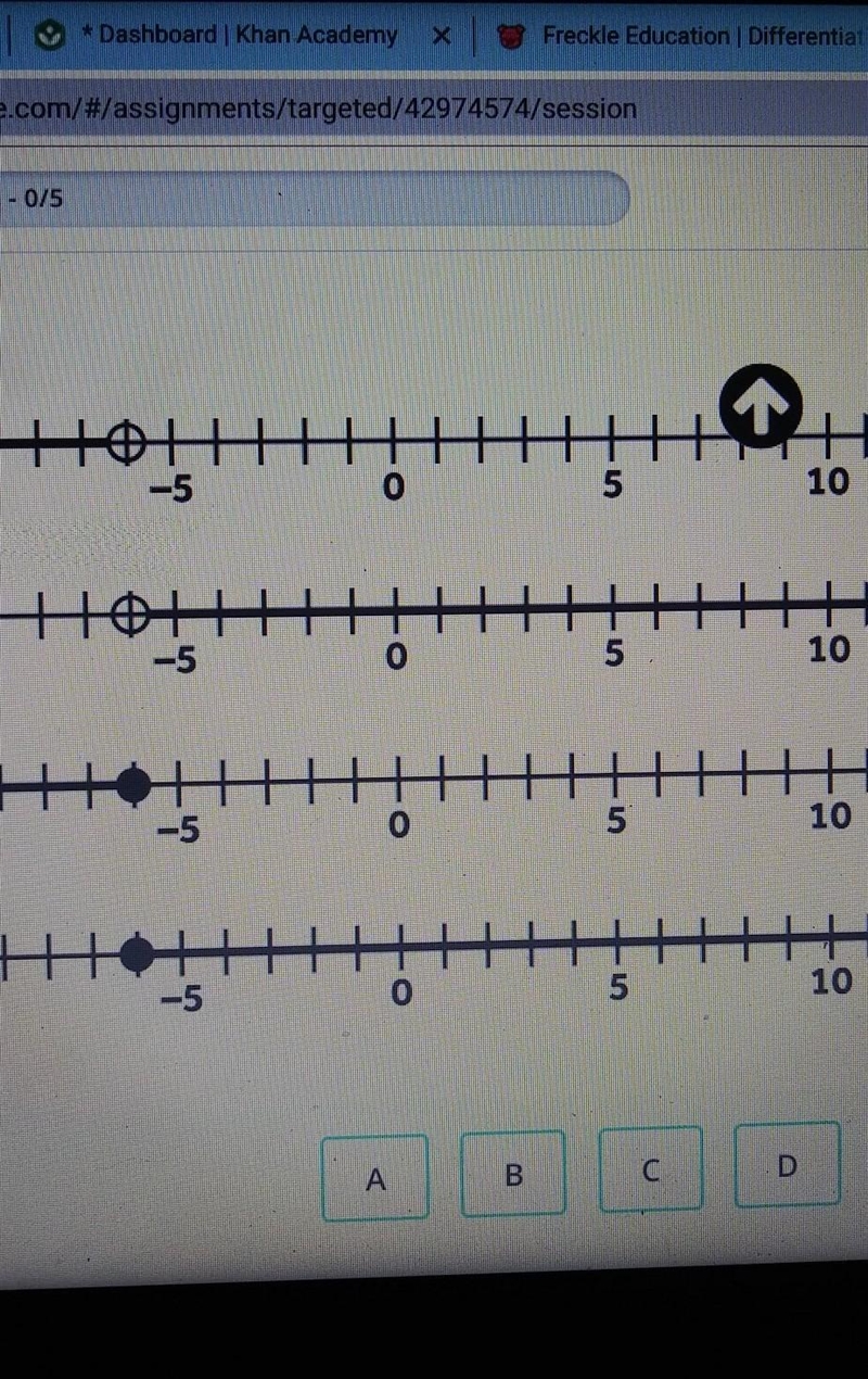 Wich number line shows the graph x<-6? The other side of the number line is -5 and-example-1