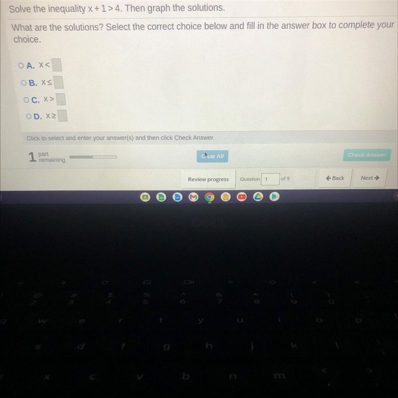 Solve the inequality X+1>4. Then graph the solutions, What are the solutions?-example-1