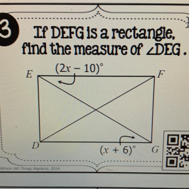 If DEFG is a rectangle, find the measure of DEG. how do i do this-example-1