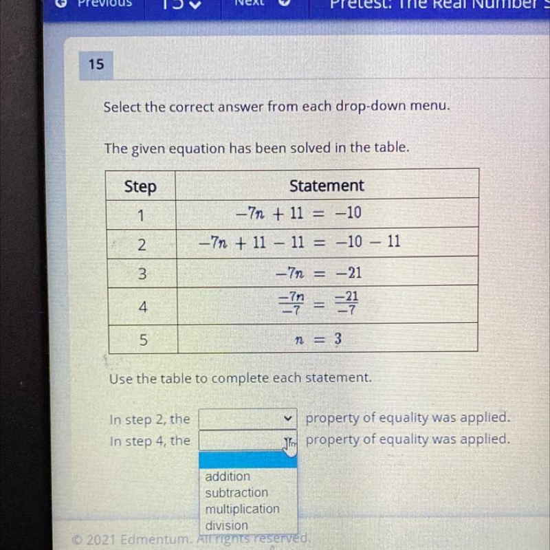 Select the correct answer from each drop-down menu the given equation has been solved-example-1