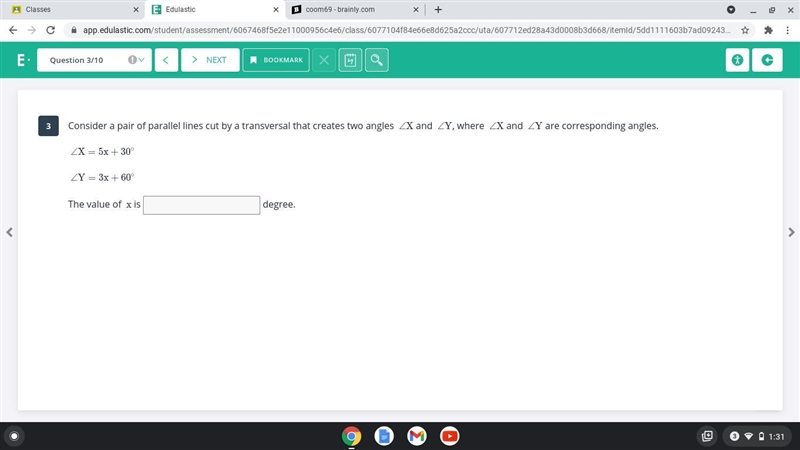 ∠X=5x+30 ∘ ​ \angle \mathrm{Y}=3\mathrm{x}+60^{\circ}∠Y=3x+60 ∘-example-1