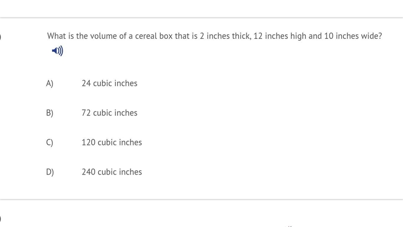 What is the volume of a cereal box that is 2 inches thick, 12 inches high and 10 inches-example-1