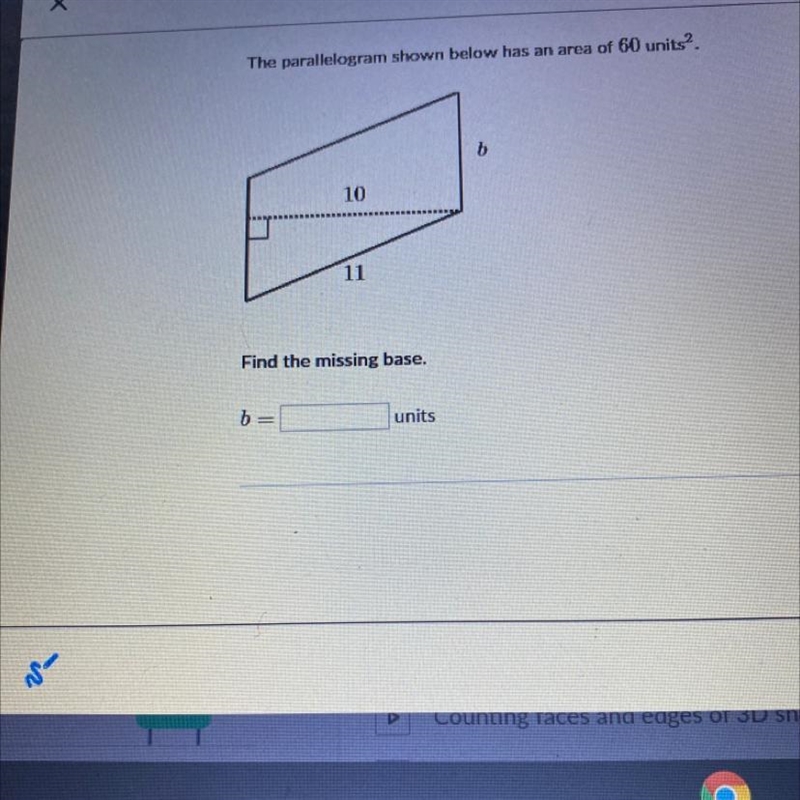 The parallelogram shown below has an area of 60 units^2-example-1