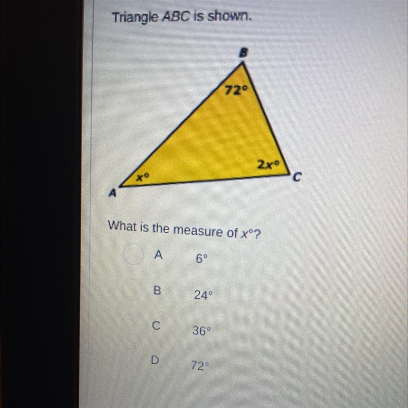 Triangle ABC is shown What is the measure of xº? Help!-example-1