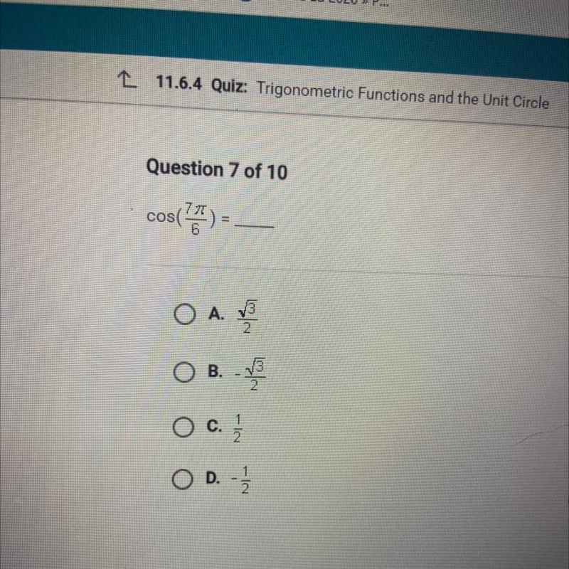 Cos() = O A. V B. 173 2 OC. OD. -3-example-1