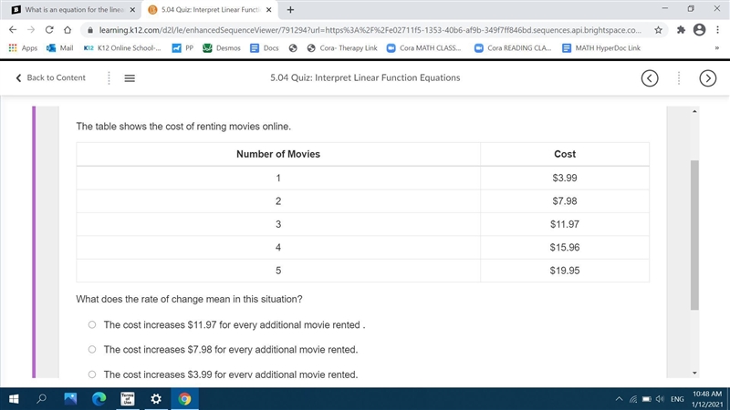 What does the rate of change mean in this situation? The cost increases $11.97 for-example-1