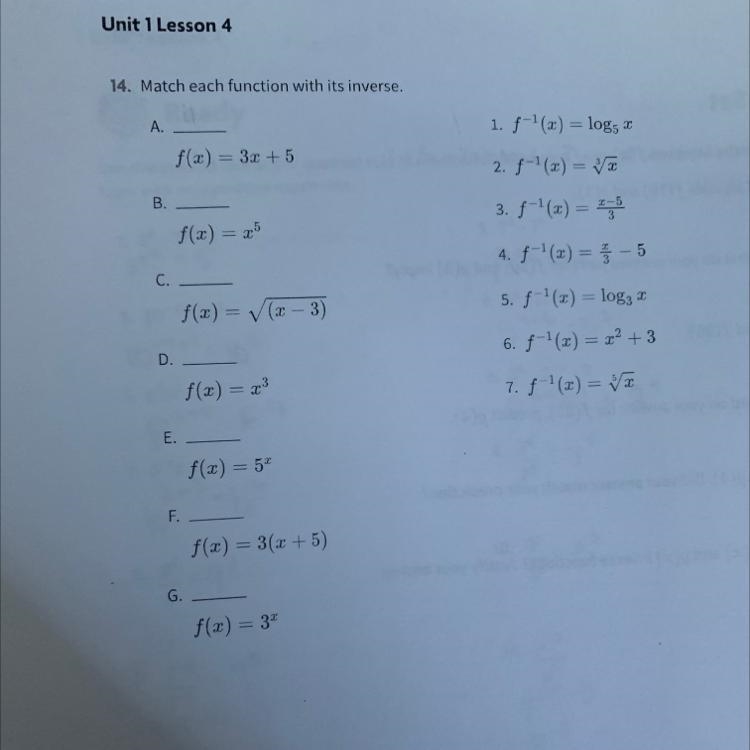 Match each function with its inverse. HELP IM BAD AT MATH-example-1