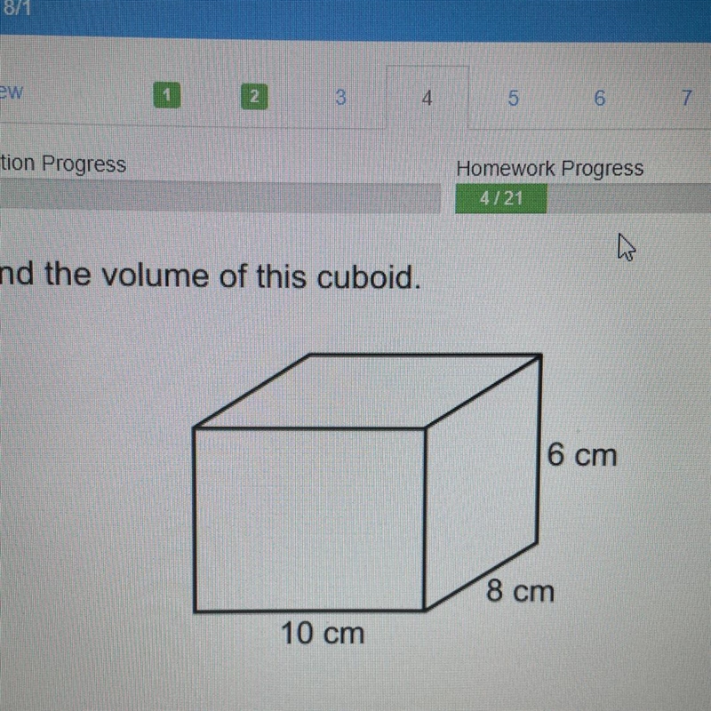 Find the volume of this cuboid. 6 cm 8 cm 10 cm-example-1