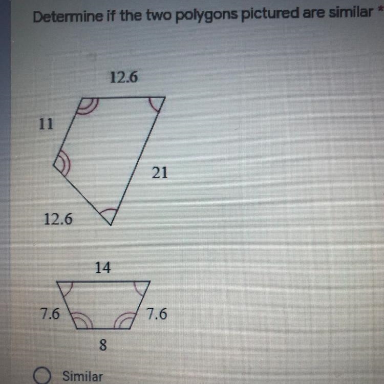 Are the polygons similar?? pls help-example-1