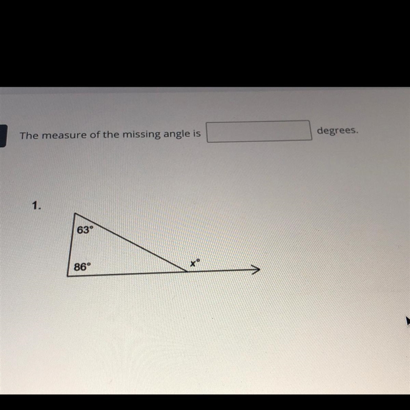 The measure of the missing angle is degrees.-example-1