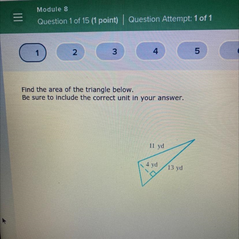 Find the area of the triangle below. Be sure to include the correct unit in your answer-example-1