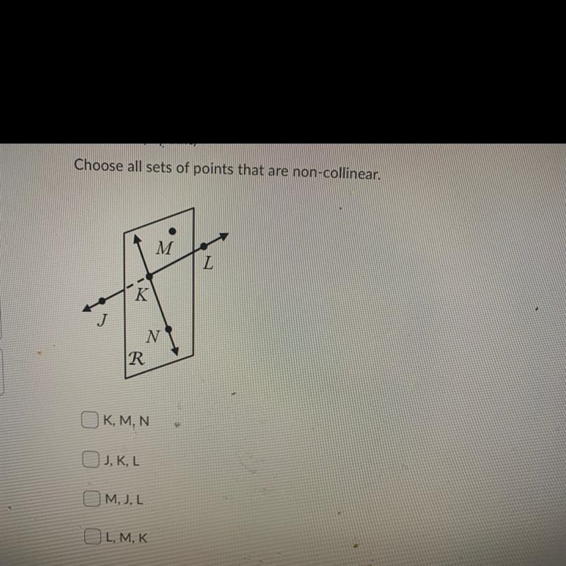 Choose all sets of points that are non-collinear. Please help ASAP due in 1 hour!!15 points-example-1