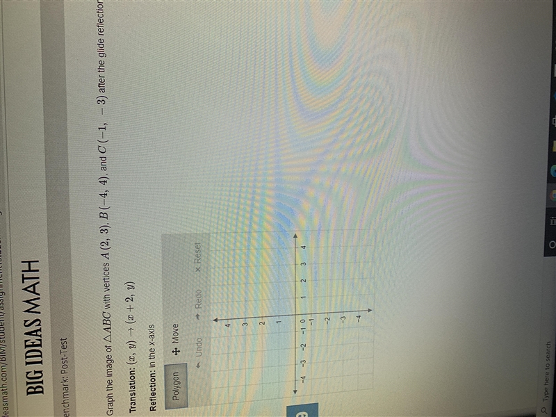 Graph the image of ABC with vertices A(2,3), B(-4,4), C(-1,-3) after the glide reflection-example-1