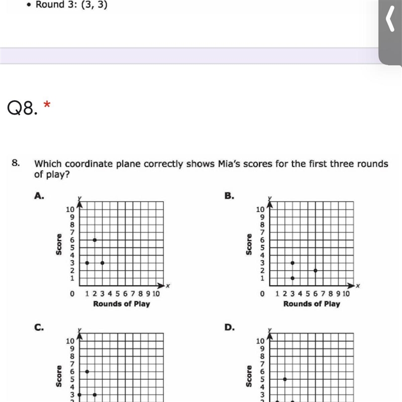 Which coordinates plane correctly shows Mia’s scores for the first three rounds of-example-1