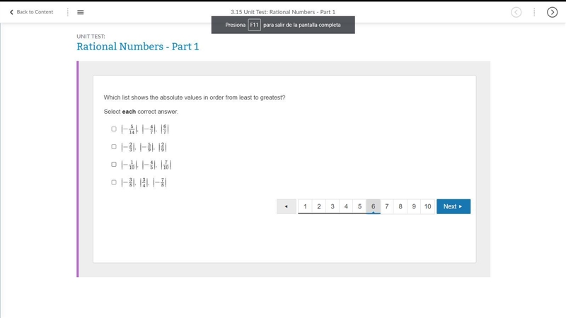 Which list shows the absolute values in order from least to greatest? Select each-example-1