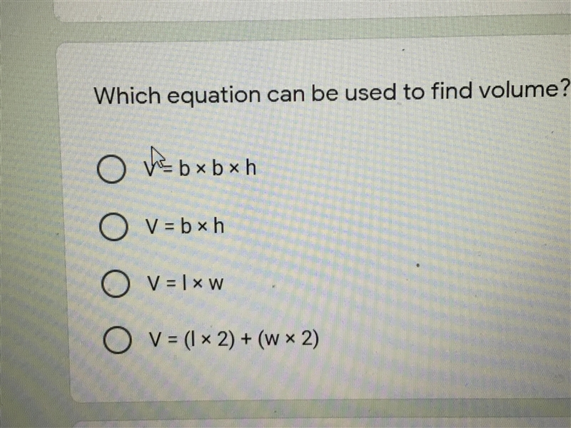 Which equation can be used to find volume?-example-1