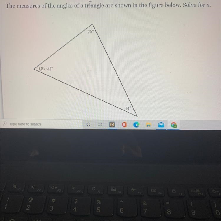 I need help fast! The measures of the angles of a triangle are shown in the figure-example-1