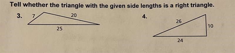 Tell wether the triangle with the given side is a right triangle.-example-1