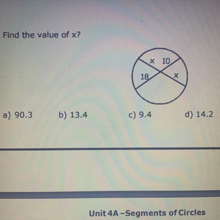 Find the value of x A. 90.3 B. 13.4 C. 9.5 D. 14.2-example-1