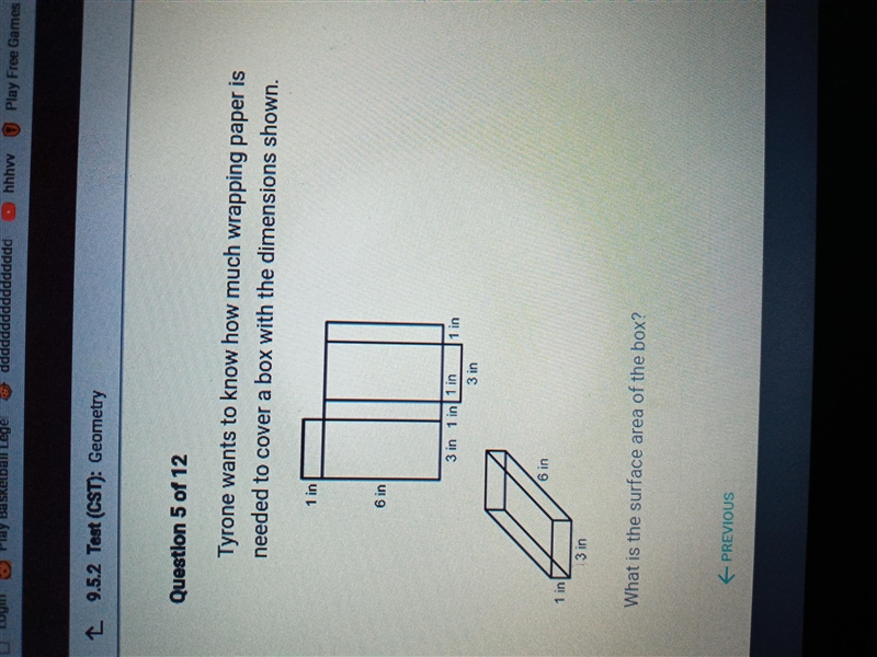 Tyrone wants to know how much wrapping paper is needed to cover a box with the dimensions-example-1