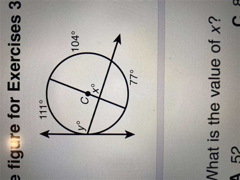 3. What is the value of x? A 52 C86 B 68 D 104 4. What is the value of y? F 55.5 H-example-1