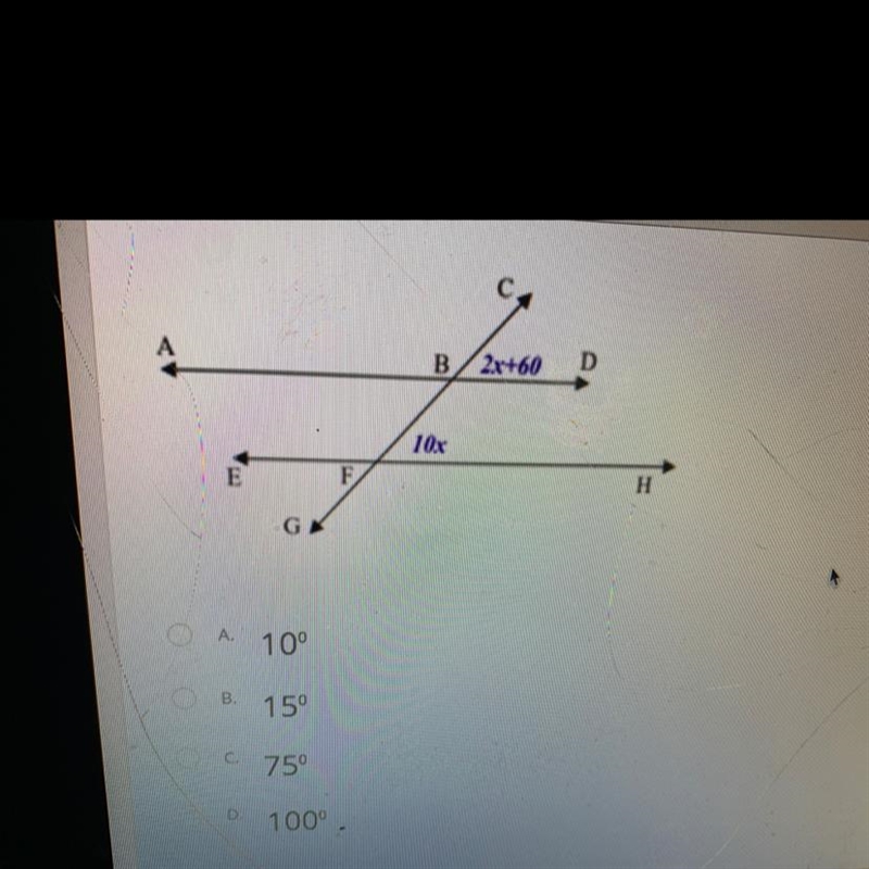 Given that line AD ll to line EH, find the measure of-example-1