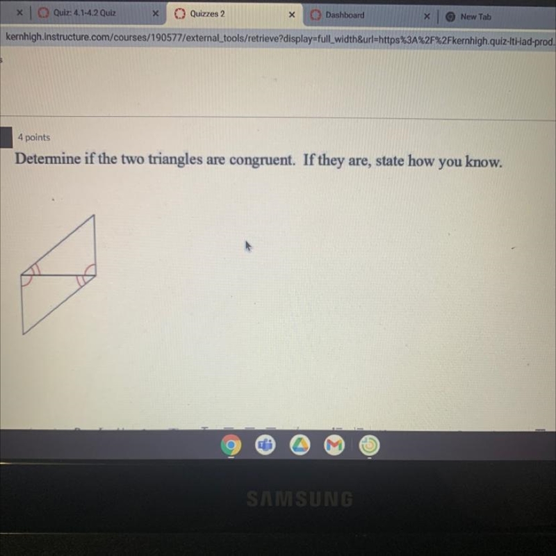 Determine if the two triangle are congruent. If they are state how you know-example-1