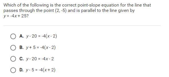 Which of the following is the correct point-slope equation for the line that passes-example-1