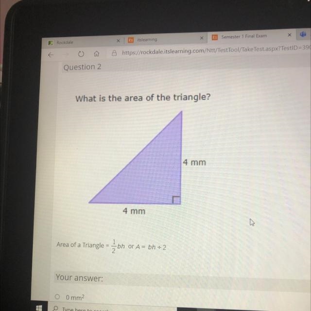 What is the area of the triangle? 4 mm-example-1