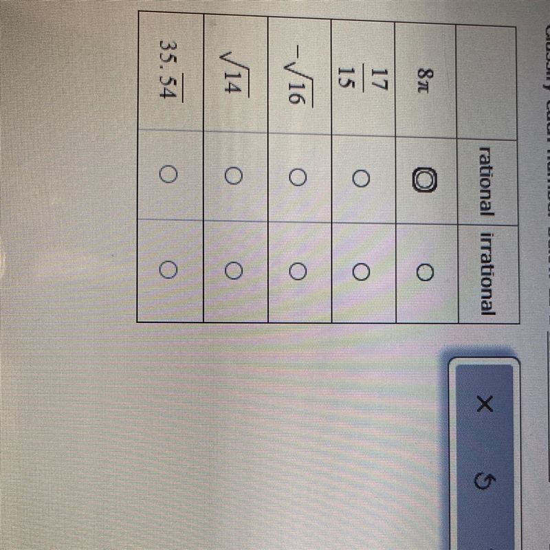 Classify each number below as a rational number or an irrational number.-example-1