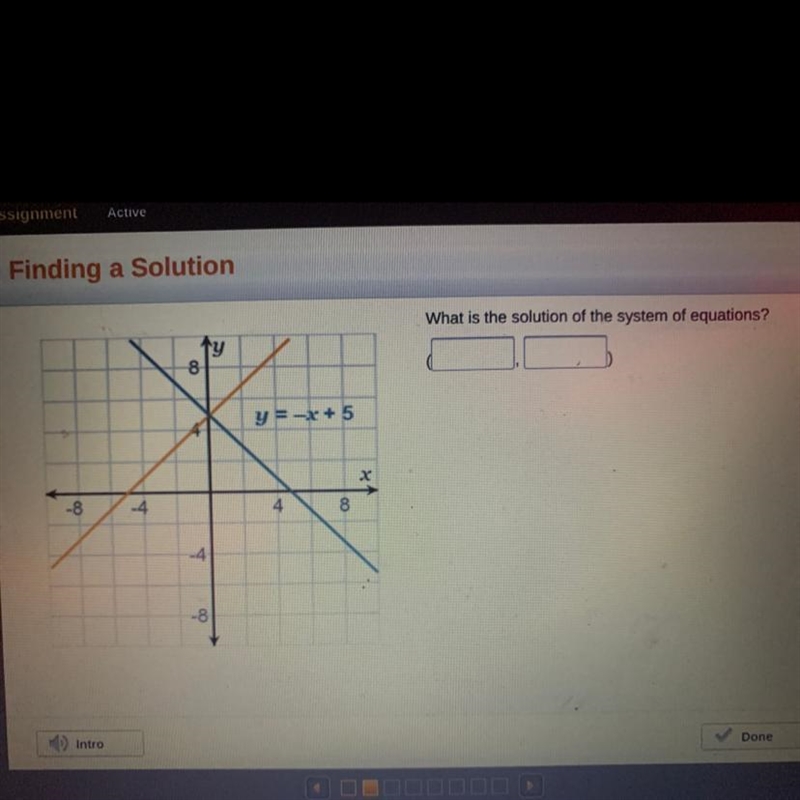 What is the solution of the system of equations? (_,_)-example-1