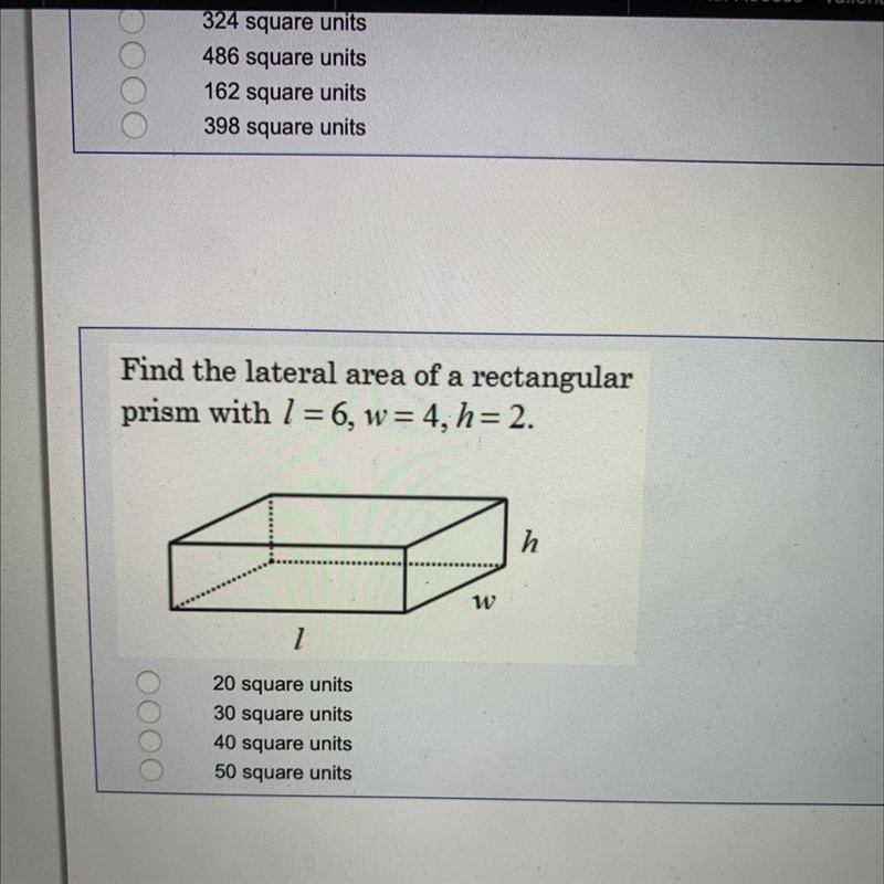 Find the lateral area of a rectangluar prism with ?-example-1