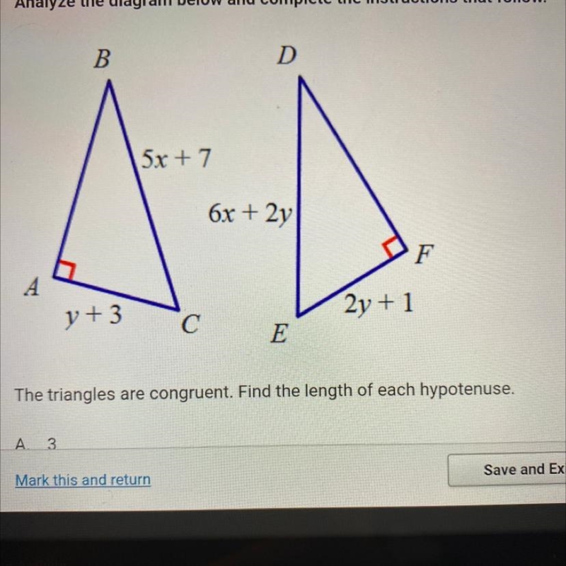 B 15x+7 6x+2y| y +3 2y + 1 С E The triangles are congruent. Find the length of each-example-1