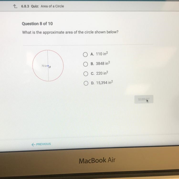 What is the approximate area of the circle shown below-example-1