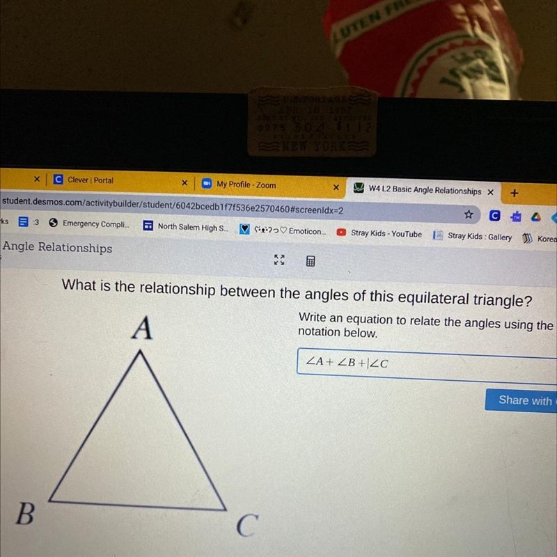 What is the relationship between the angles of this equilateral triangle-example-1