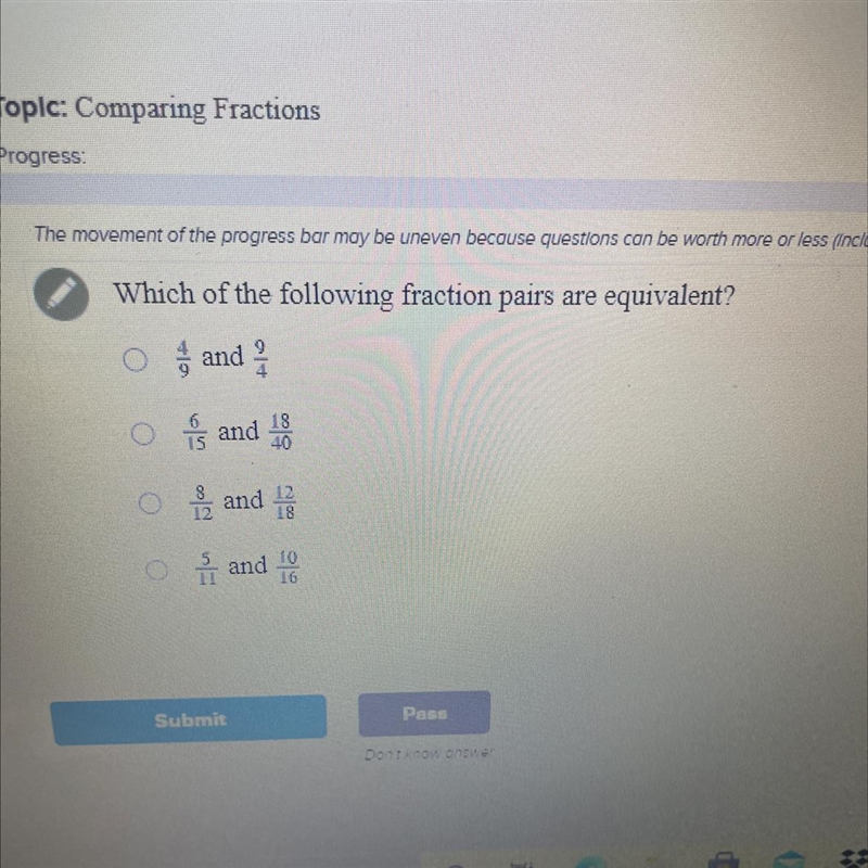 Which of the following fraction pairs are equivalent?-example-1