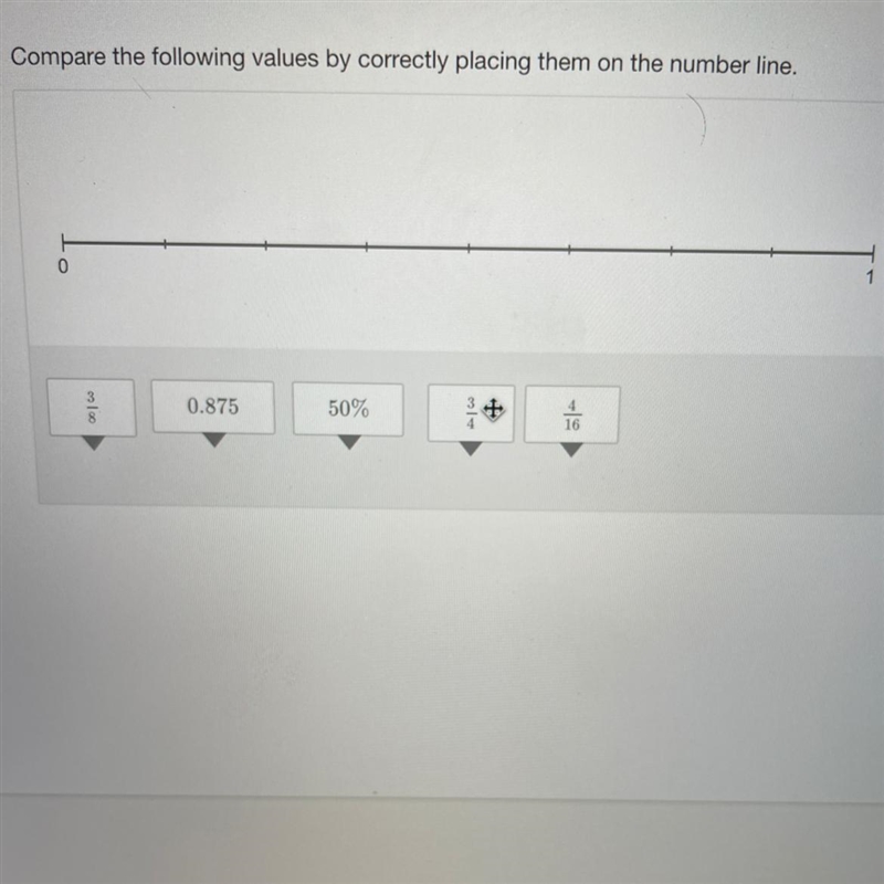 Compare the following values by correctly placing them on the number line. 0 010 0.875 50% 16-example-1