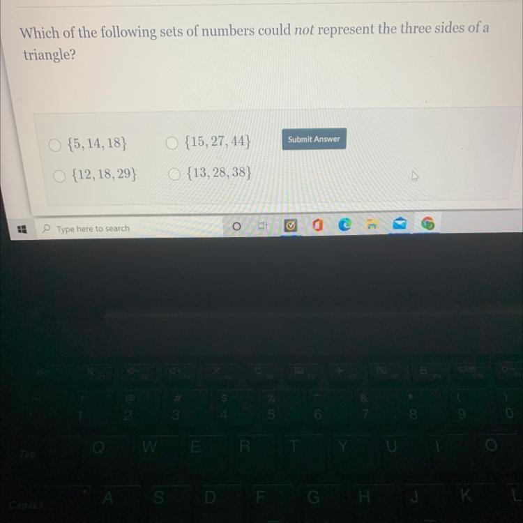 I NEED HELP FAST! Which of the following sets of numbers could not represent the three-example-1