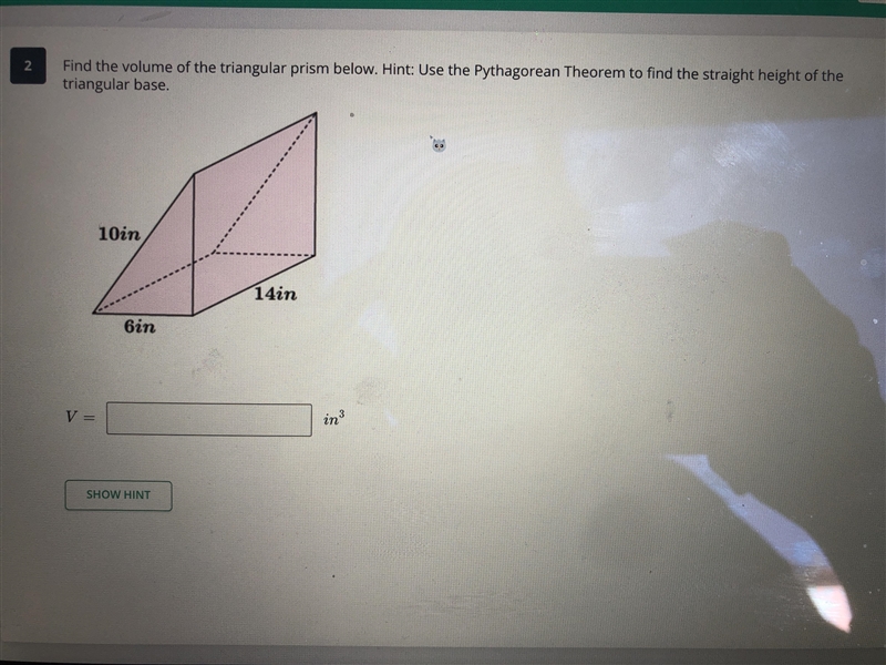 Find the volume of the triangular prism below and use the Pythagorean theorem to find-example-1