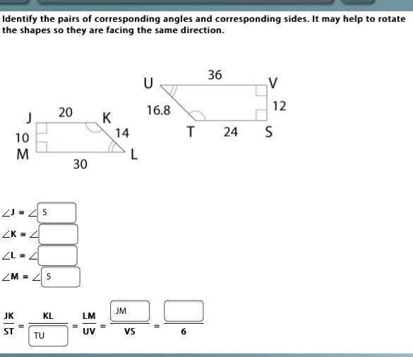 Identify the pairs of corresponding angles and corresponding sides. It may help to-example-1