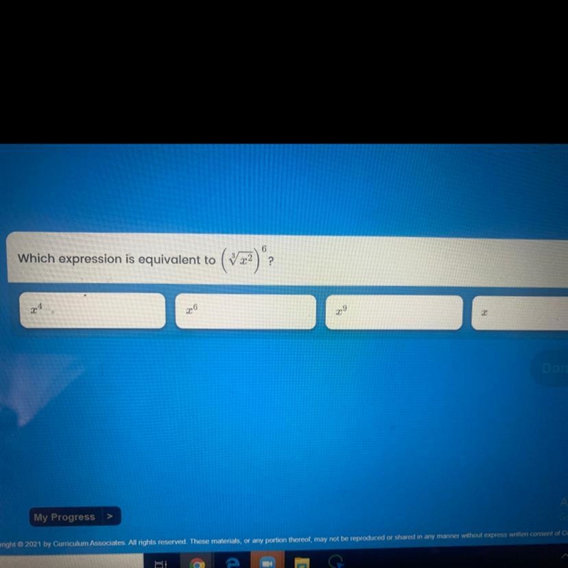 Which expression is equivalent to (3 sqrt x^2)^6-example-1