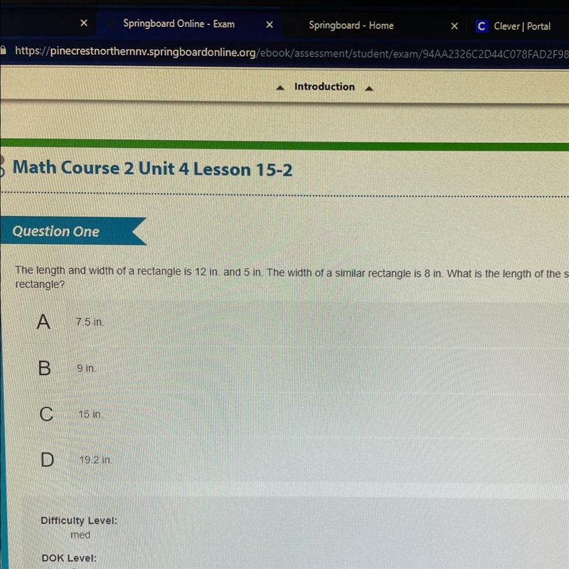 Question One The length and width of a rectangle is 12 in. And 5 in. The width of-example-1