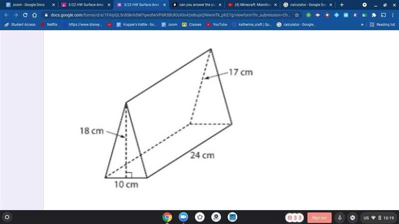 Determine the total surface area of the given triangular prism. Only enter the numeric-example-1