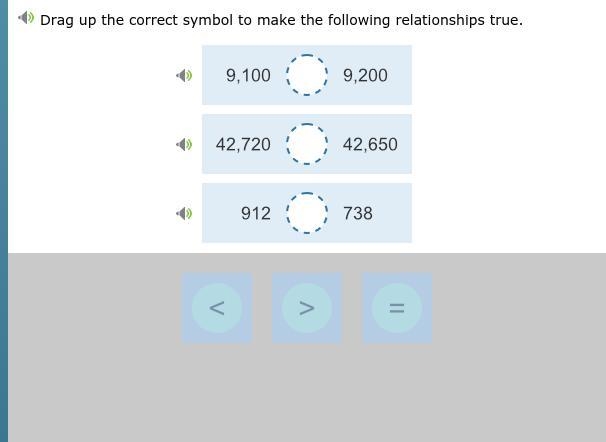 Drag up the correct symbol to make the following relationships true.-example-1