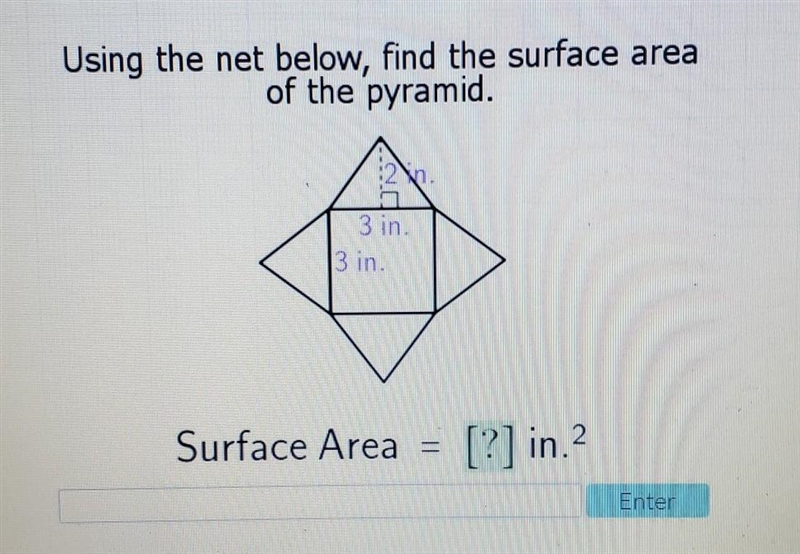 Using the net below, find the surface area of the pyramid. (in the image) 2in 3in-example-1