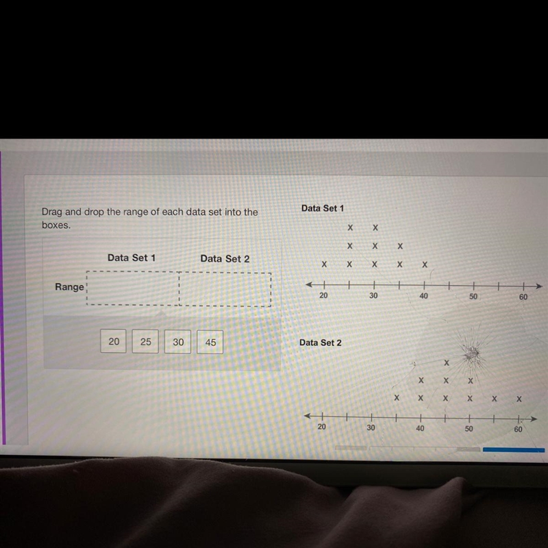 Data Set 1 Drag and drop the range of each data set into the boxes. X X Х Х х Data-example-1